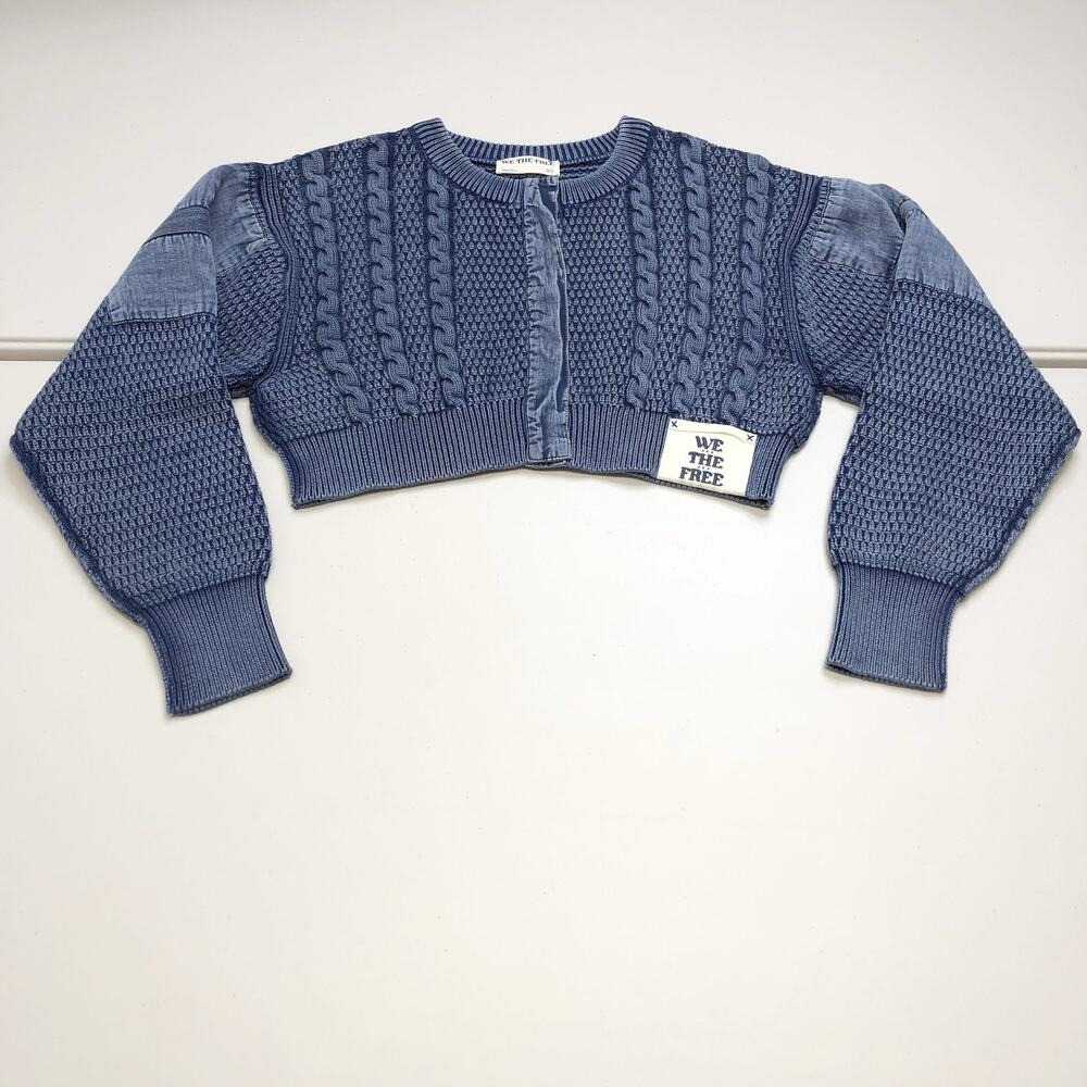 Free People Heritage Cropped Cardigan Sweater In Indigo Blue OB1984549 Size XS